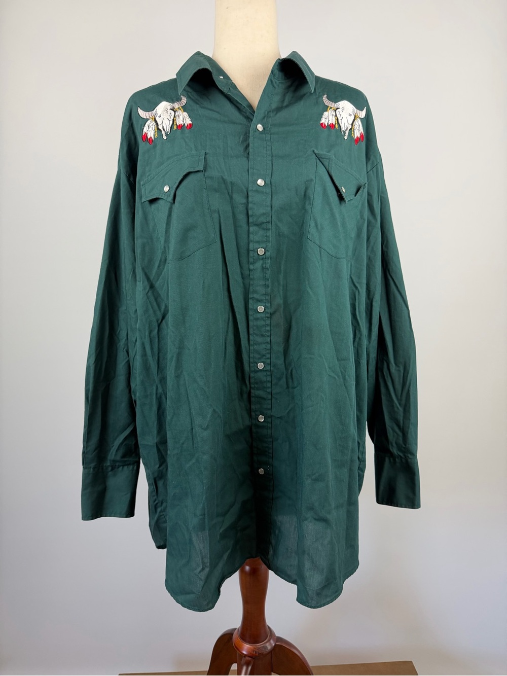 Plains Western Wear Big Man Dark Green Western Embroidered Long-Sleeve Shirt